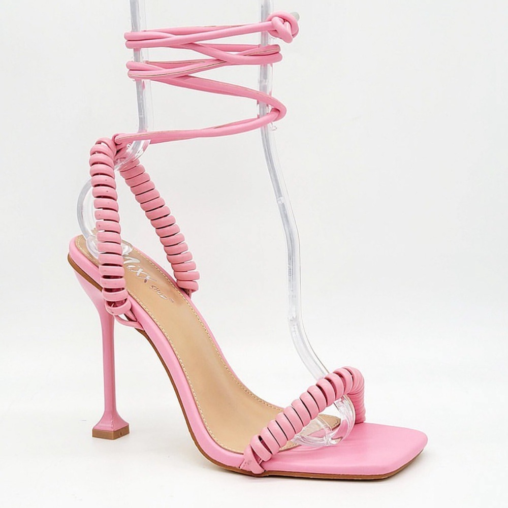 Pink Stiletto Heels with Strappy Design